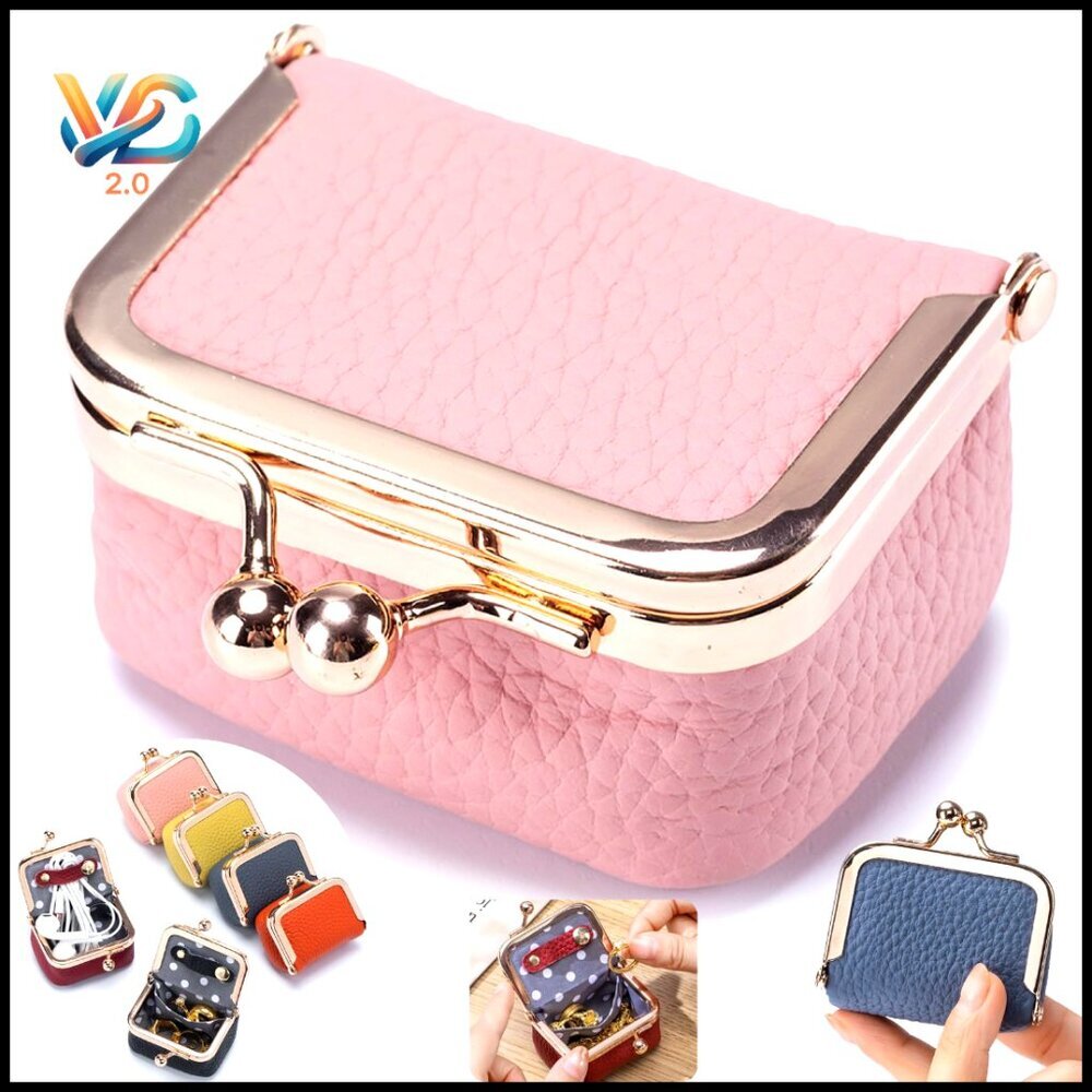 Genuine Leather Mini‎ Jewelry Box Vintage Travel Organizer Kiss Lock Compact